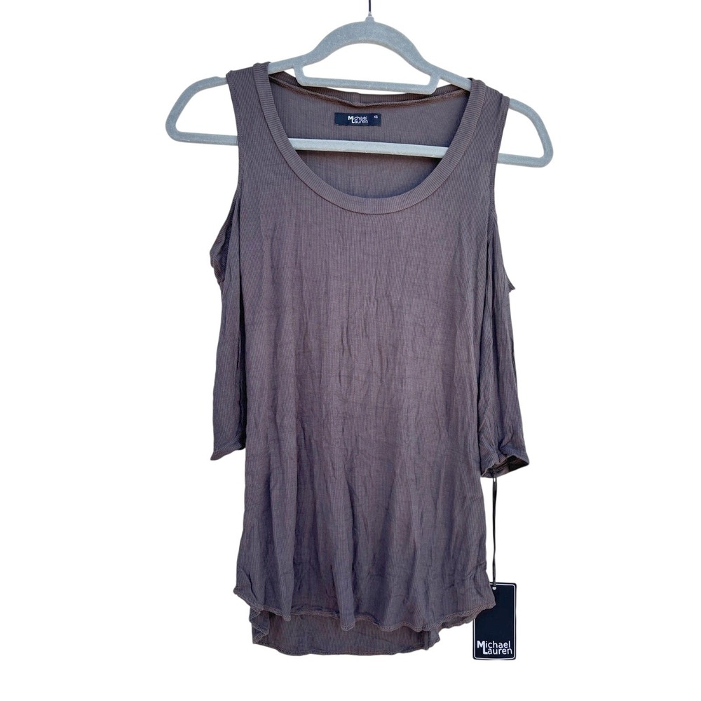 NWT‎ Michael Lauren Open Shoulder Ribbed Shirt, Scoop Neck, Sz XS